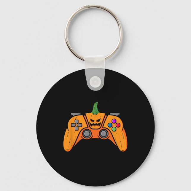 Halloween Video Game Controller With Pumpkin Face  Keychain (Front)