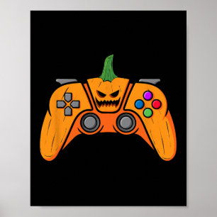 Halloween Video Game Controller With Pumpkin Face Poster