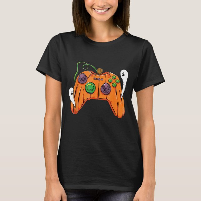 Halloween Video Game Controller With Pumpkin Face  T-Shirt (Front)