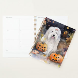 Halloween vieux chien anglais avec la peur Citroui