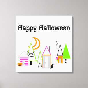 halloween village custom black orange purple canvas print