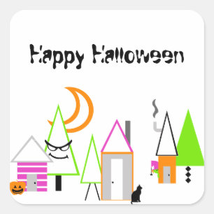 halloween village custom black orange purple square sticker