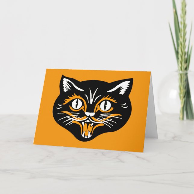 Halloween Vintage Cat Face Card (Front)