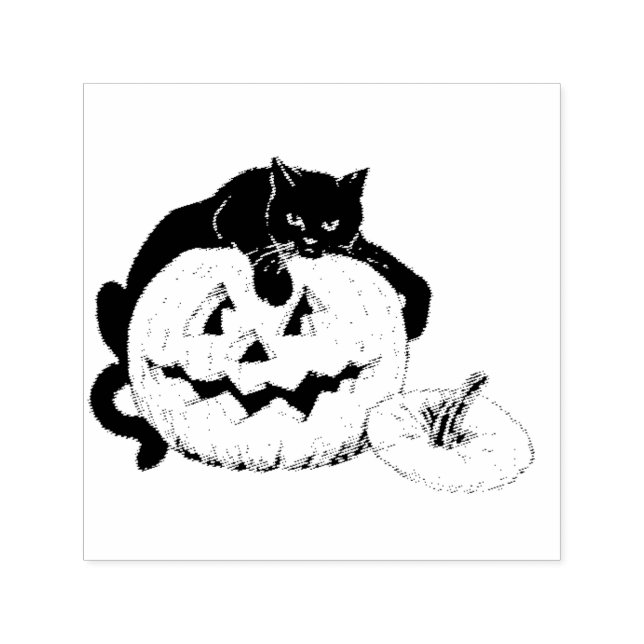 ~ HALLOWEEN ~ Vintage Cat Pumpkin drawing ~  Self-inking Stamp (Design)