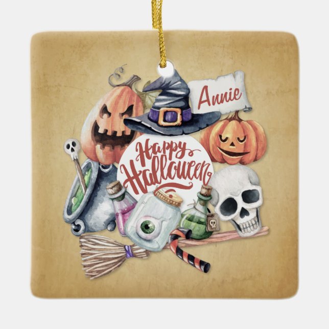 Halloween Vintage et personnalisé| Ornement (Devant)