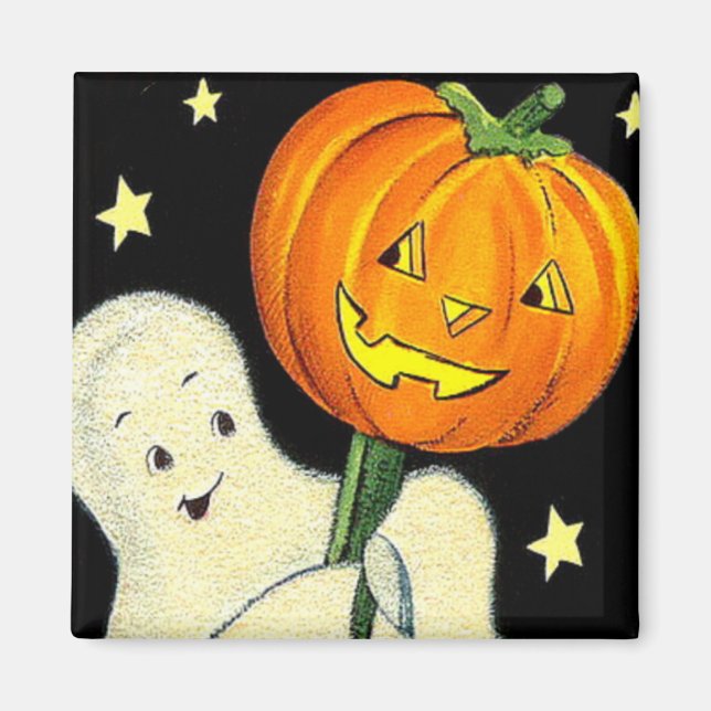 Halloween Vintage fantôme et Citrouille aimant (Devant)