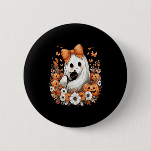 Halloween Vintage Ghost With Black Cat Pumpkin Flo 2 Inch Round Button