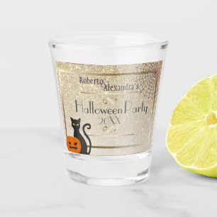 Halloween Vintage Glam Gold Cat and Pumpkin Shot Glass
