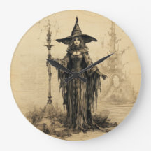 Halloween Vintage Gothic Witch  Large Clock
