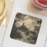 Halloween Vintage Graveyard Tombstone  Square Paper Coaster<br><div class="desc">This design may be personalized by choosing the Edit Design option. You may also transfer onto other items. Contact me at colorflowcreations@gmail.com or use the chat option at the top of the page if you wish to have this design on another product or need assistance with this design. See more...</div>