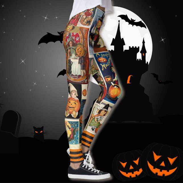 Halloween Vintage Greeting Cards Witches Pumpkins Leggings (Creator Uploaded)