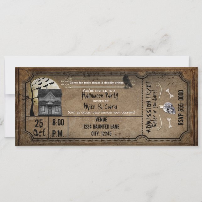 Halloween Vintage Haunted House Ticket Invitation (Devant)