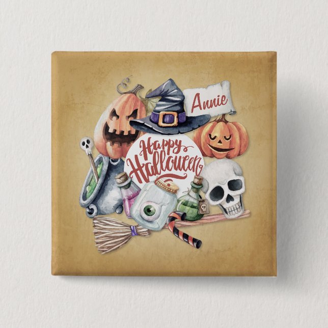 Halloween Vintage heureux personnalisé | Badge (Devant)