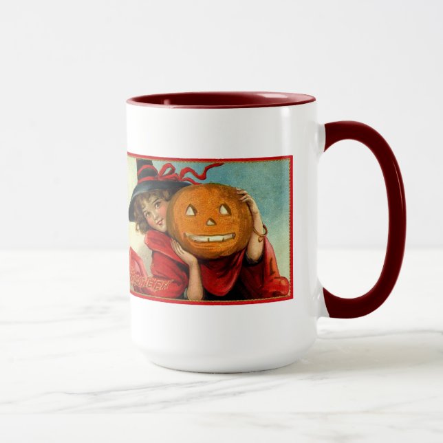 Halloween Vintage Image Young Girl and Pumpking Mug (Right)
