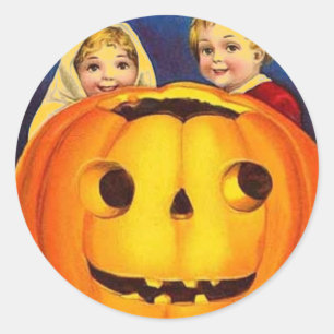 Halloween Vintage Kids & Pumpkin Classic Round Sticker