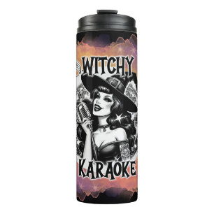 Halloween Vintage Pin-up Witchy Karaoke Thermal Tumbler
