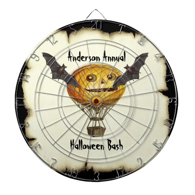 Halloween Vintage Pumpkin Balloon Man and Bats Dartboard (Front)