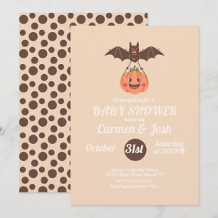 Halloween Vintage Pumpkin Bat Retro Baby Shower Invitation