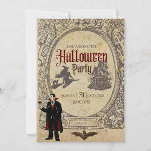 Halloween vintage retro vampire witches invitation