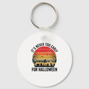 Halloween Vintage Sunset Graveyard Cat Vector Desi Keychain