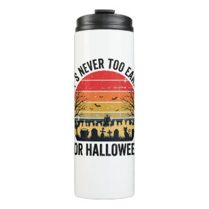 Halloween Vintage Sunset Graveyard Cat Vector Desi Thermal Tumbler