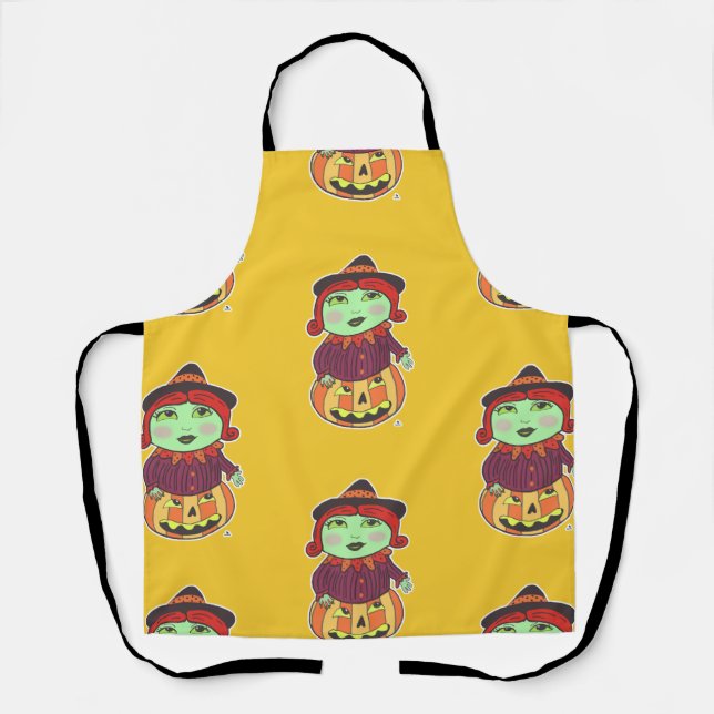 Halloween Vintage Witch Classic Cool Art Pattern Apron (Front)
