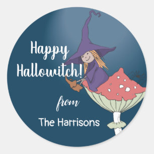 Halloween Violet Cute Witch Classic Round Sticker