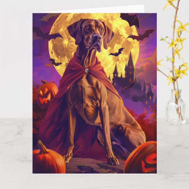 Halloween Vizsla Vampire Pumpkins Scary Card (Yellow Flower)