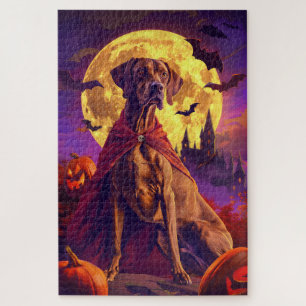 Halloween Vizsla Vampire Pumpkins Scary Jigsaw Puzzle
