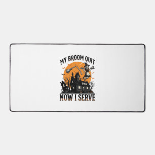 Halloween Waitress Shirt Broom Broke Humor_1 Desk Mat