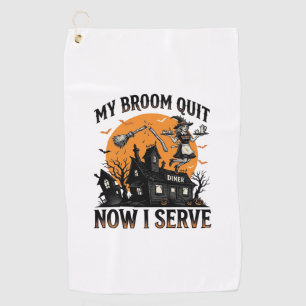 Halloween Waitress Shirt Broom Broke Humor_1 Golf Towel