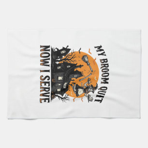 Halloween Waitress Shirt Broom Broke Humor_1 Kitchen Towel