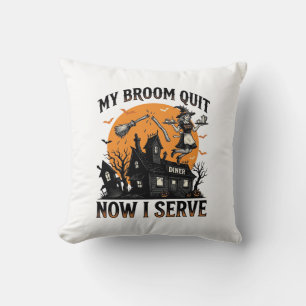 Halloween Waitress Shirt Broom Broke Humor_1 Throw Pillow
