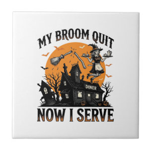 Halloween Waitress Shirt Broom Broke Humor_1 Tile