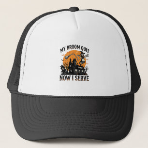 Halloween Waitress Shirt Broom Broke Humor_1 Trucker Hat