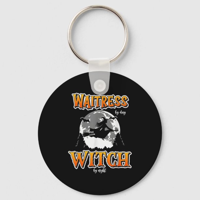 Halloween Waitress Witch, Funny Cute Restaurant Se Keychain (Front)