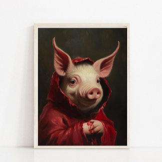 Halloween Wall Art, Cute Devil Pig Vintage Paintin Poster