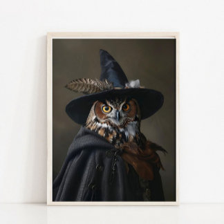 Halloween Wall Art, Cute Witch Owl Vintage Paintin Poster