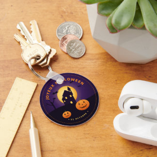 Halloween Wall Clock Haunted House Pumpkins Keychain
