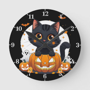 Halloween Wall Clock with cute cat