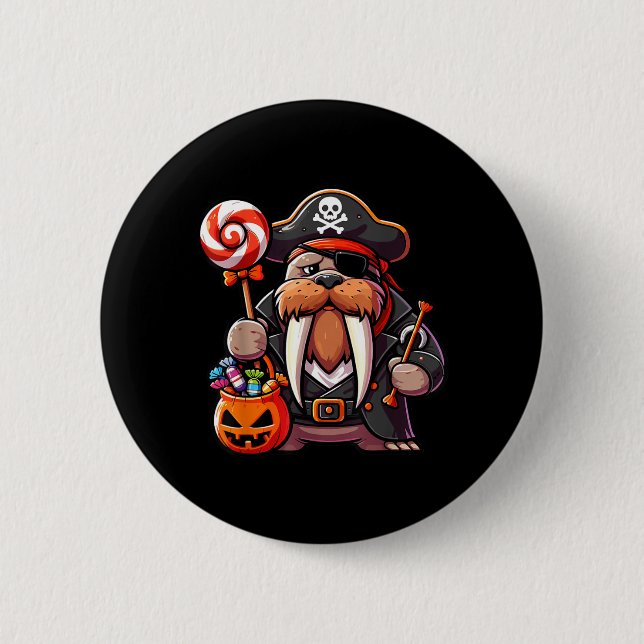 Halloween Walrus Pirate Eye Patch Candy Bag 2 Inch Round Button (Front)