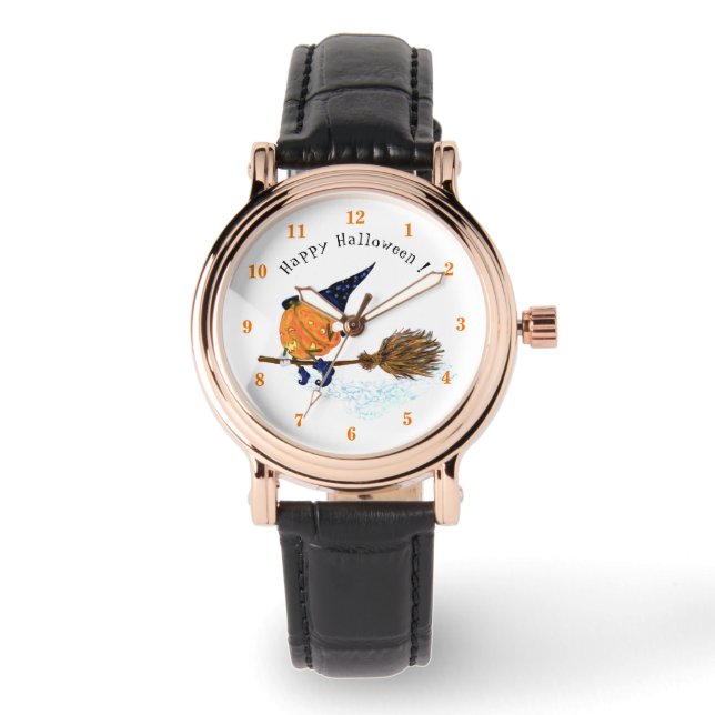 Halloween Watch Witch Pumpkin Flying Broom (Front)