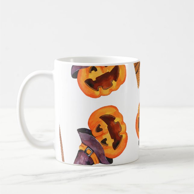 Halloween Watercolor, Autumn Seamless Pattern. Coffee Mug (Left)