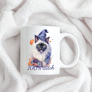 Halloween watercolor birman cat in witch hat Two-Tone coffee mug