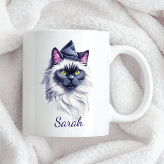 Halloween watercolor birman cat in witch hat Two-Tone coffee mug