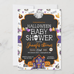 Halloween Watercolor Bones Baby Shower Invitation