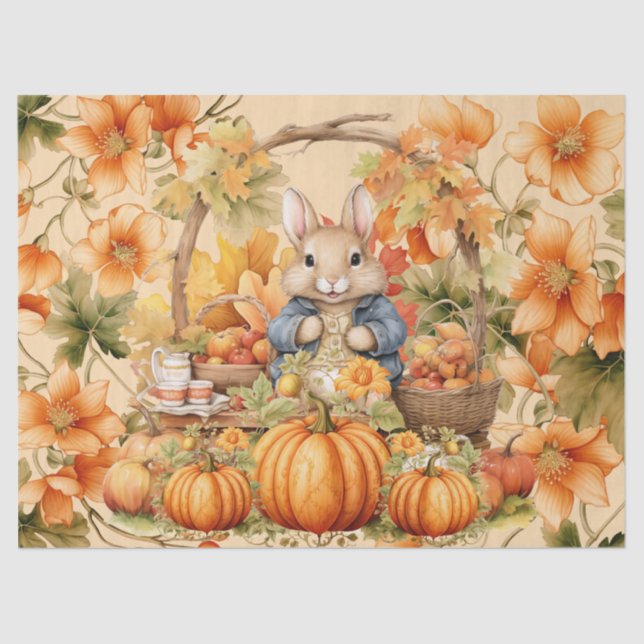 Halloween Watercolor Bunny & Pumpkins Decoupage Tissue Paper (Front)