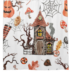 Halloween Watercolor: Haunted House Pattern.