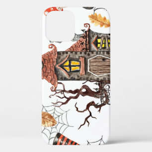 Halloween Watercolor: Haunted House Pattern. iPhone 12 Case