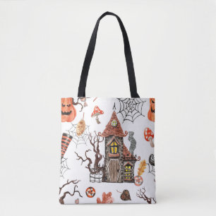 Halloween Watercolor: Haunted House Pattern. Tote Bag